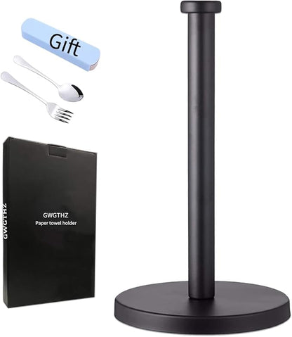 Black Standing Paper Towel Holder for Kitchen& Bathroom Countertop,Under Counter, Table Or BBQ, Standard or Jumbo-Sized Roll Paper (with Stainless Steel Base)
