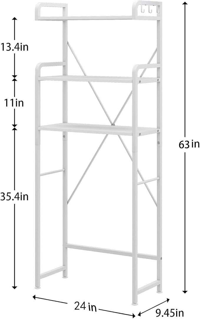 Huhote Over The Toilet Storage Rack with 3-Tier Bathroom Shelves, Space Saver Toilet Shelf, Bathroom Storage Organizer with Hooks for Over Toilet Storage and Shelf (White)