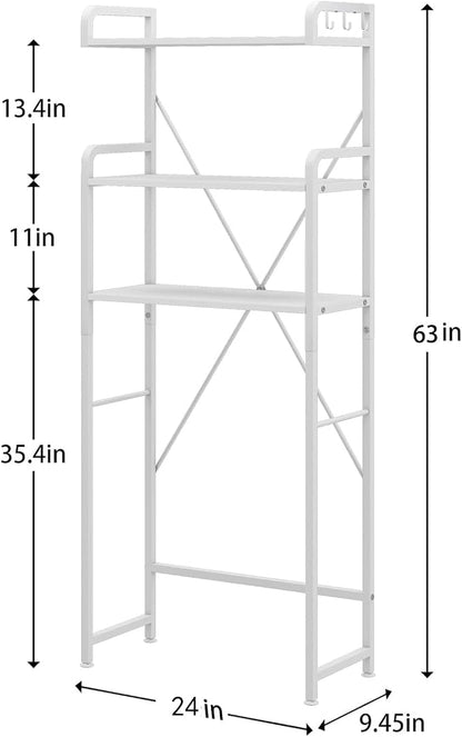 Huhote Over The Toilet Storage Rack with 3-Tier Bathroom Shelves, Space Saver Toilet Shelf, Bathroom Storage Organizer with Hooks for Over Toilet Storage and Shelf (White)