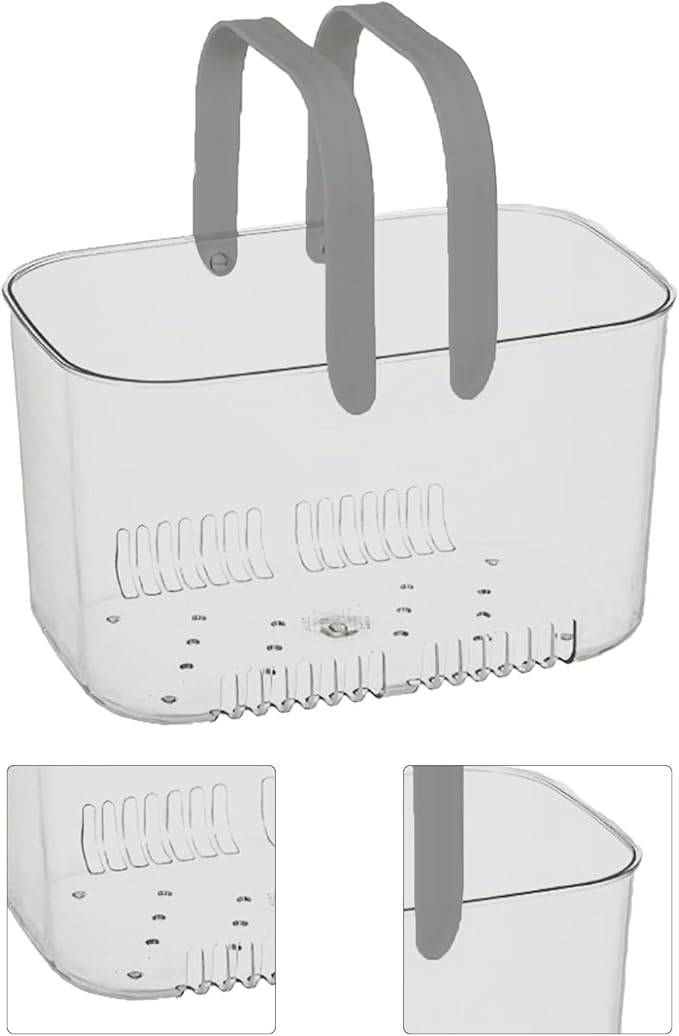 Portable Shower Caddy, Plastic Storage Basket with Handle Box Organizer Bin Drainage Toiletry Tote Bag for Bathroom, Kitchen, College, Gym, Camp (Grey)