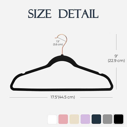 HOUSE DAY Black Velvet Hangers 20 Pack, Premium Non-Slip Felt Clothes, Sturdy Heavy Duty Coat, Durable Hangers for Suits, Space Saving with No Hanger Mark, 360° Swivel Rotating Rose Gold Hook