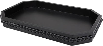 Hrastany Wood Rustic Serving Tray with Beads, Farmhouse Black Decorative Tray for Table Centerpiece, Christmas Wedding Halloween Home Decor