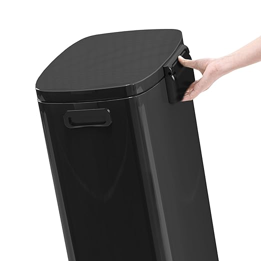 KdbK 13 Gallon Trash Can with Lid, 50L Fingerprint Proof Stainless Steel Kitchen Trash Can with Removable Inner Bucket and Lid Soft Close, Pedal Rubbish Bin for Home Office, Titanium Black