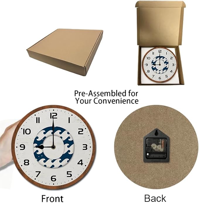 Retro Swimming Circle Wall Clock 10 Inch Silent Non Ticking Battery Operated Wooden Modern Office Simple Minimalist Clock Decorative for Kitchen Home Bathroom Living Room