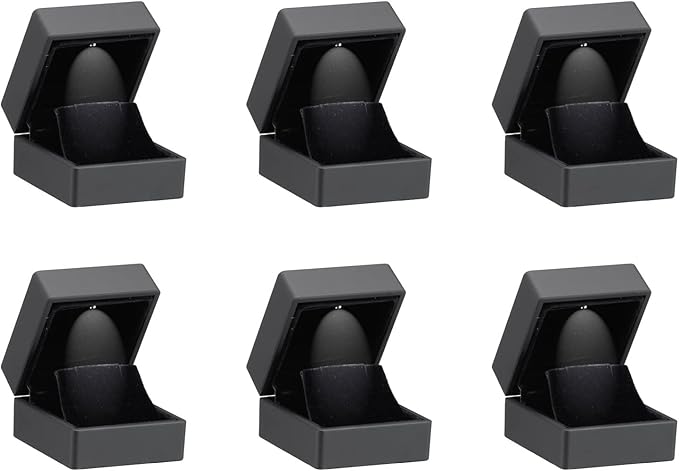 Allure - Luxury Earring Boxes With LED Light, Square Shaped Elegant Diamond Earring Case, For Unique Proposal, Engagement Or Wedding, Black Velvet Interior Jewelry Display Gift Box. 6 Boxes.