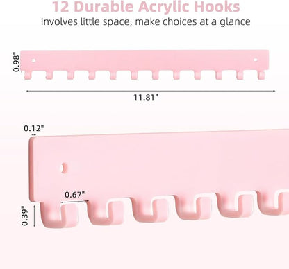Acrylic Necklace Holder 4 Pack Wall Mounted Necklace Organizer Hanging Jewelry Organizer with 12 Hooks for Necklaces, Bracelets, Rings and Bangles Display Pink