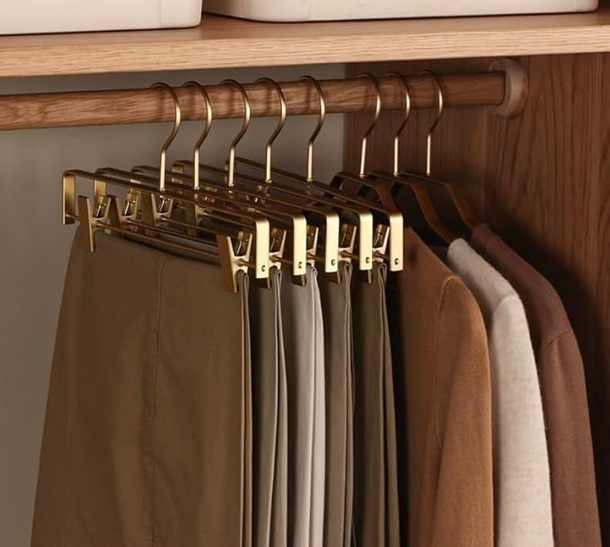 Premium Matte Gold Aluminum Pants Clip Hanger 100 Pack, Extra Smooth & Durable Metal Shirt Dress Aluminum Alloy Hanger,Clothing Support,Clothing Hang