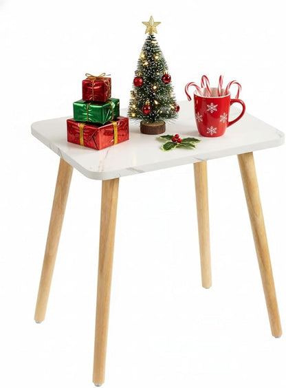 FORAOFUR Small End Table, Side Table Accent Table Living Room Bedroom Balcony Office, Modern Bedside Table Home Decor, Small Table for Small Spaces, Small Coffee Table, Easy Assembly, Marble White