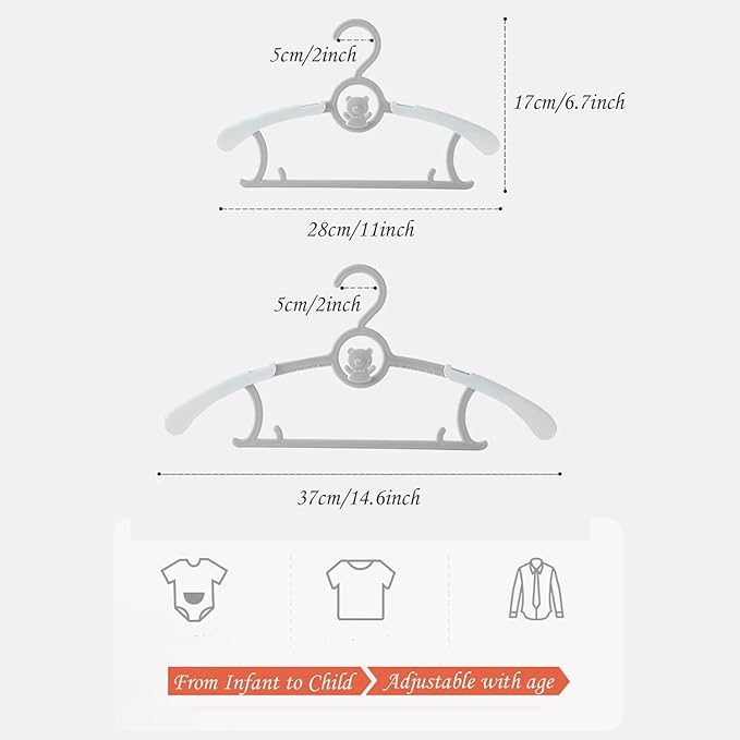 JSF Baby Hangers,20 Pack Baby Clothes Hangers for Closet Kids,Save Space Plastic Hangers Toddler Infant Nursery Child Small Children(Grey)