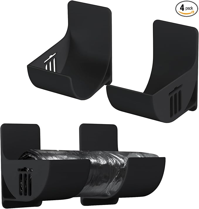 4pcs 2.5 Inch Small Trash Bag Holder, Plastic Trash Bag Dispenser Roll Holder Wall Mount Shopping Grocery Roll Organizer for Cabinet Kitchen Organization and Storage Rack (Black)