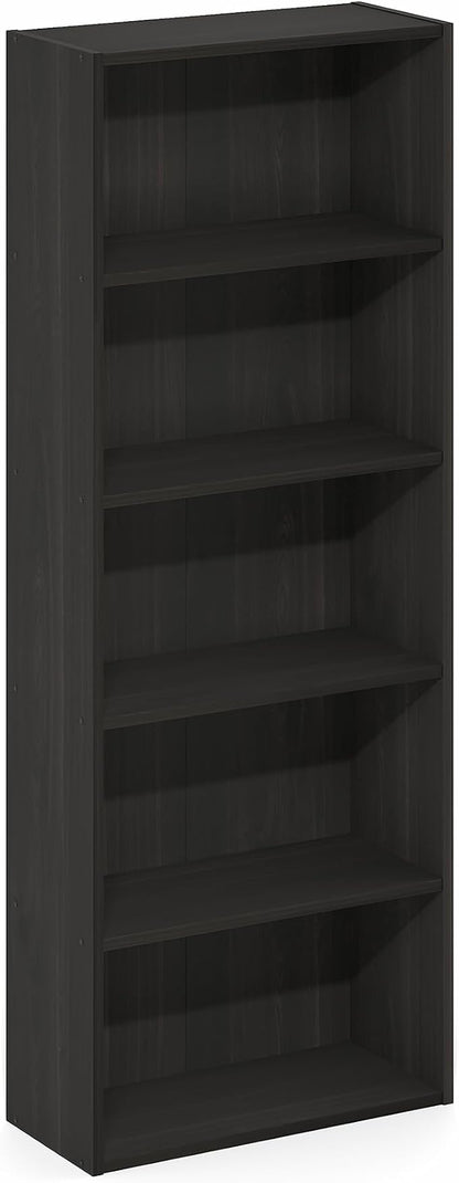 Furinno Basic Book Shelf, 5-Tier Bookshelf, Cube Storage Organizer Bookcase with Open Shelf, 7 x 17 x 44, for Living Room, Bedroom, Home Office, Espresso