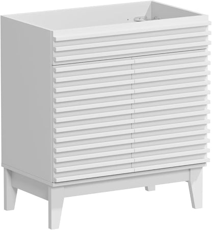 ROOMTEC 30" Bathroom Vanity, Mid-Century Freestanding Bathroom Cabinet Vanity with Storage, Particleboard Frame with Wood Grain Laminate, White(Sink Basin Not Included)