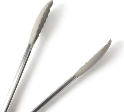 Calphalon Edge 2 Piece Stainless Steel Kitchen Tongs Set W/Silicone Heads - Taupe