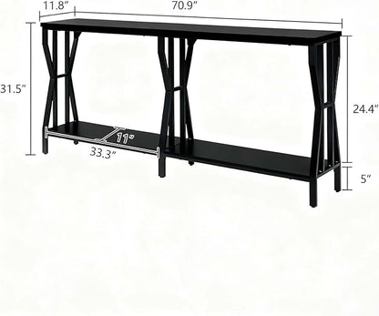 HOMISSUE Sofa Console Table, 70.9" Extra Long Sofa Table with 2-Tier Storage, Industrial Narrow Console Tables Behind Couch, Hallway Table for Entryway, Living Room, Black