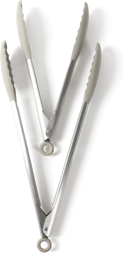 Calphalon Edge 2 Piece Stainless Steel Kitchen Tongs Set W/Silicone Heads - Taupe