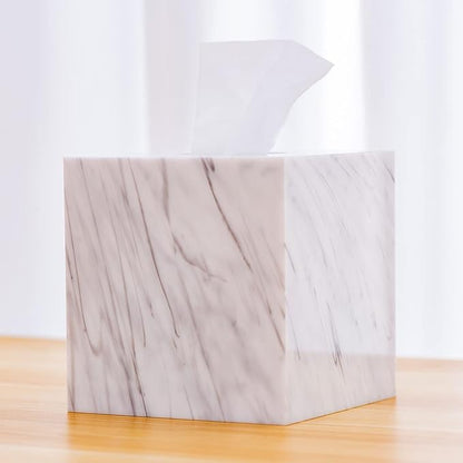 Tissue Box Cover Holder Square Marble Tissue Box Holder Bathroom Vanity Nightstand Bedroom Livingroom Decorative Decor Toilet Organizer Tissues (Marble, Square)