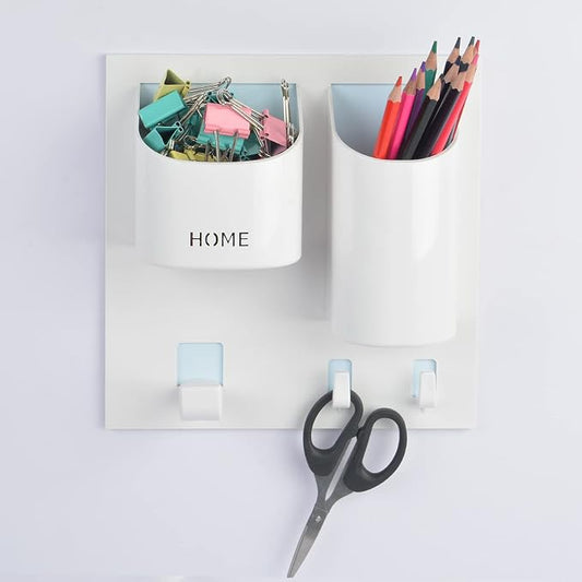 Bedside Shelf Wall Mounted Dorm Room Rack Organizer with Headset Stand Hanger,Drink Holder and Small Hooks-Use for Bedroom,Bathroom to Hold Remote,Glass,Cellphone,Beer,Solo Cup(Vertical Type/White)