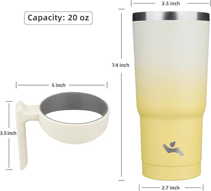 20 oz Tumbler with Handle and 2 Straw 2 Lid, Insulated Water Bottle Stainless Steel Vacuum Cup Reusable Travel Mug,Lemon