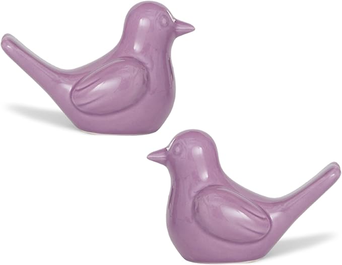 Artconal Small Purple Bird Statue Ceramic 2-Piece Set, 4½ inch Cute Knick Knack for Home Office Shelf Desk Decor
