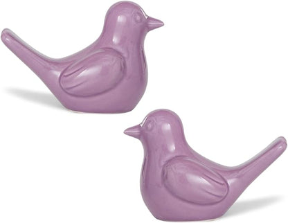 Artconal Small Purple Bird Statue Ceramic 2-Piece Set, 4½ inch Cute Knick Knack for Home Office Shelf Desk Decor