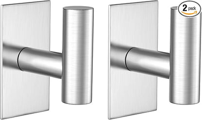 VAEHOLD Wall Towel Hooks, Heavy Duty Sticky Holder Waterproof Towel Hooks for Hanging Coat, Clothes, Closet Hook Wall Mount for Kitchen (Silver, 2 Pack)