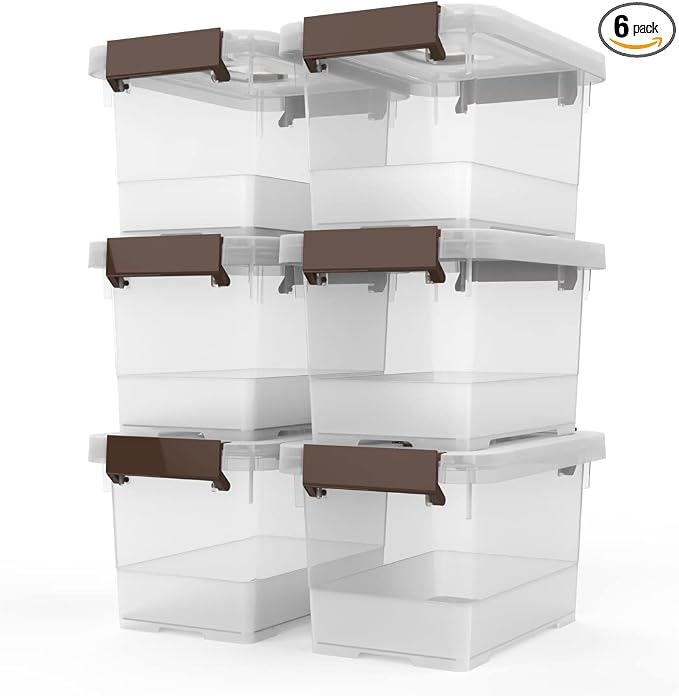 WYT Clear Storage Latch Box, 6 Pack Storage Organizer Bins with Latching Handle and Lids, 3.5 Quart
