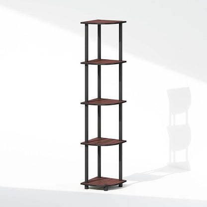 Furinno Turn-N-Tube Storage Shelves, 5-Tier Book Shelf, Corner Shelf, Toolless Open Shelves, for Organization and Storage, Living Room, Home Office, Hallway, Bedroom, Dark Cherry