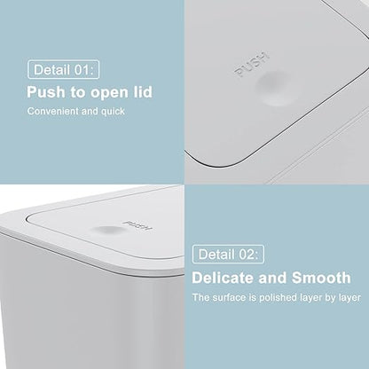 3 Pack 10 Liter / 2.6 Gallon Bathroom Trash Can, Small Trash Can with Lid, Garbage Can Waste Basket for Bathroom, Kitchen, Bedroom, Powder Room, Craft Room, Office, College (Gray)