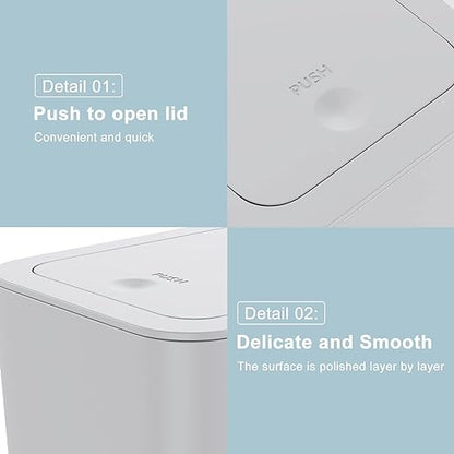 N. NETDOT 3 Pack Small Trash Can with lid, 3 Gallon Bathroom Trash Can,Garbage Can Slim Trash Bin Waste Basket for Bathroom,Kitchen,Bedroom,Living Room,Office,Laundry - Grey