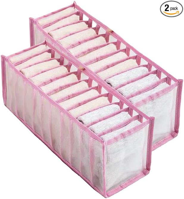 Clothing storage set, suitable for storing socks (Pink-11S-2PCS)