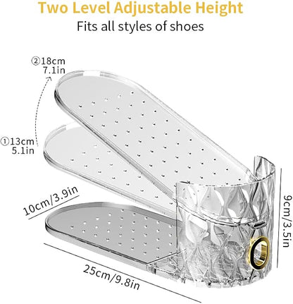 Shoe Slots Organizer, Adjustable 10 Pack Shoe Stacker for Closet Storage, Clear Double Layer Space Saver, Durable and Stackable Shoe Holder for Sneakers Heels and Flat