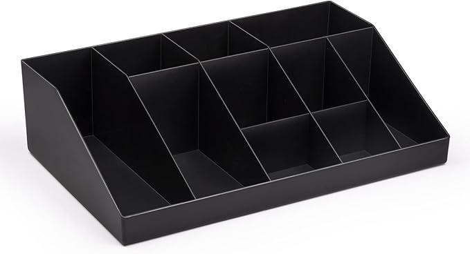 SZQINJI Coffee Condiment Organizer Holder 10-Compartment Break Room Coffee Condiment Caddy Cup Storage Holder Black