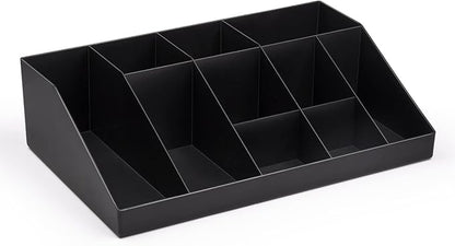 SZQINJI Coffee Condiment Organizer Holder 10-Compartment Break Room Coffee Condiment Caddy Cup Storage Holder Black