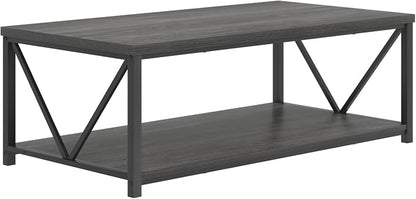 FOLUBAN Industrial Coffee Table with Storage Shelf, Modern Rustic Wooden and Metal Rectangle Center Table for Living Room, Dark Gray, 47 Inch