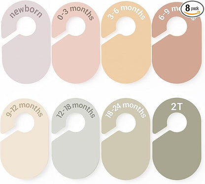Baby Size Clothes Dividers for Closet: Nursery Age Hanger Organizer by Months for Boho Room Decor - Set of 8 Toddler Clothing Separators from Newborn to 2T Infant