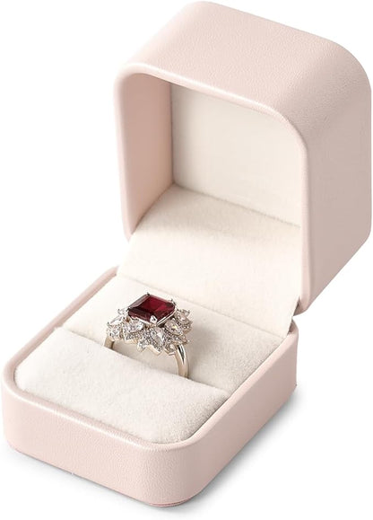Oirlv Luxury Leather Jewelry Ring Box Engagement Ring Box Wedding Day Keepsake Case Bridal Photo(Pink)