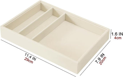 Bedside Organizer - Multi-use Nightstand & Desk-top Catchall Tray for Jewelry, Sunglasses, Phone, Watch, Perfume, Lipstick (Beige 3Grid)