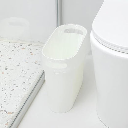 rejomiik Small Trash Can, 3.5 Gallon Slim Garbage Can Plastic Waste Basket with Handles Container Bin for Narrow Spaces Bathroom, Bedroom, Kitchen, Office at Home, 2 Pack White