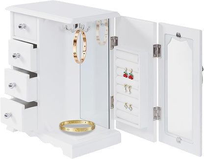 Jewelry Box for Women, 4 Layer Jewelry Holder Organizers Large Jewelry Storage Case with Mirror ,Double Doors, Ring Necklace Carousel, for Necklaces Earrings Rings Bracelets Christmas New Year Gifts