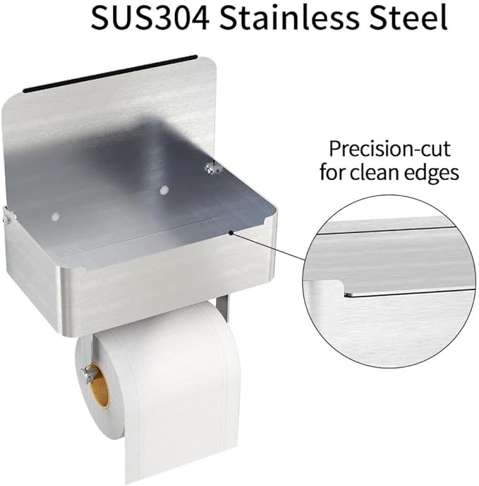 JUYSON Toilet Paper Holder with Shelf Brushed Nickel, Flushable Wipes Dispenser Fits for Bathroom Wipe Storage, Keep Your Wipes Hidden Out of Sight - SUS304 Stainless Steel Wall Mount Organizer