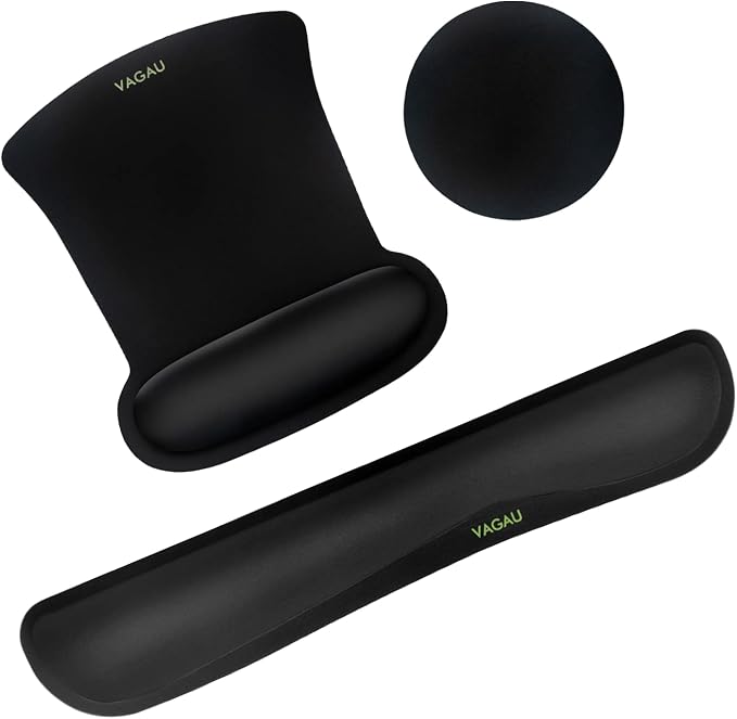 VAGAU Premium Keyboard Wrist Rest and Mouse Pad Wrist Support, Ergonomic Memory Foam Set for Office, Laptop, Mac, Computer and Gaming, Comfortable Typing &Wrist Pain Relief (C-Black)