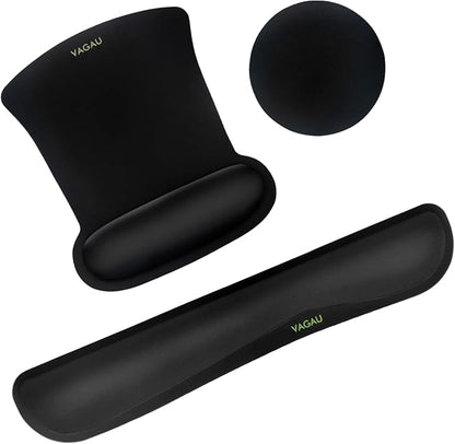 VAGAU Premium Keyboard Wrist Rest and Mouse Pad Wrist Support, Ergonomic Memory Foam Set for Office, Laptop, Mac, Computer and Gaming, Comfortable Typing &Wrist Pain Relief (C-Black)