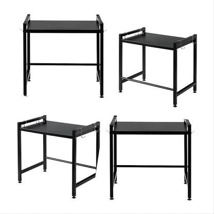 Storage Shelving Unit,2 Tier Microwave Stand with 4 Hooks for Kitchen Garage Pantry Closet Laundry Countertop Organizer (Black),Shelving Unit Bookshelf Utility Shelf,Metal Shelves for Storage.