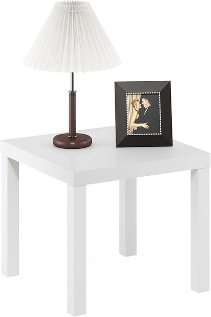 Furinno Classic Side Table, Square Modern End Table with 1.8 Thick Tabletop, Simple Night Stand, Bedside Table, Toolless Assembly, for Living Room, Bedroom, Plain White