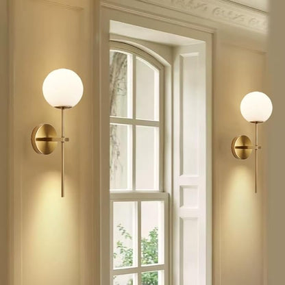 KEFA Gold Battery Operated Wall Sconces Set of 2, Modern Remote Wall Lamp Globe Glass Shade,Not Hardwired Rechargeable Wall Lights Fixture with Timer and Dimmable for Bedroom Living Room Bathroom