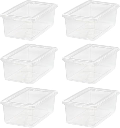 IRIS USA 6-Pack Storage Bins with Lids, 6 Quart - Crystal Clear, Shoe Boxes Stackable Containers Organize Shoes Closet Shelves, Teacher Tools Classroom Organization, Game - BPA-Free Plastic