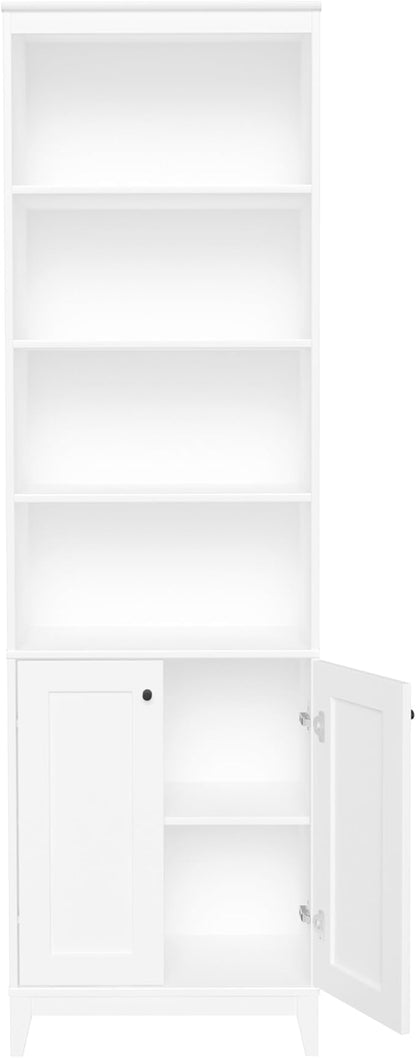 Prepac Yaletown Bookcase with Doors, White Storage Cabinet with Doors and Shelves, Accent Cabinet 23.75" W x 79.50" H x 12.25" D, WSBR-2310-1
