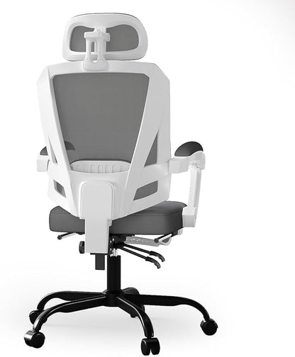 Ergonomic Office Chair with Footrest, High Back Swivel Mesh Desk Chair, Big and Tall Rolling Computer Chair with Headrest, Lumbar Support, 3-Level Tilt Backrest for Home, Bedroom, Work