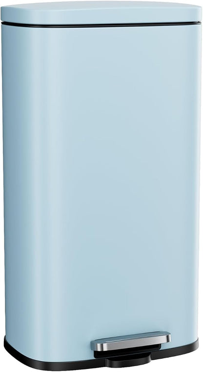 Arlopu 8/13.2 Gallon Step Trash Can, Stainless Steel Garbage Bin, Soft-Close Rubbish Bin with Removable Plastic Inner Bucket, Fingerprint-Proof, Lid Dustbin, Suit for Kitchen (Tide Pool Blue, 30L)