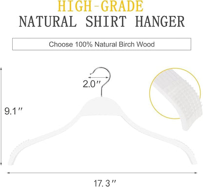 TOPIA HANGER Slim Wooden Hangers with Extra Soft Non-Slip Rubber Grips, 30-Pack High-Grade Fashion Hanger No Shoulder Bump for Sweaters, Hoodies, Jacket, Dress, Coat (White) -CT15W30